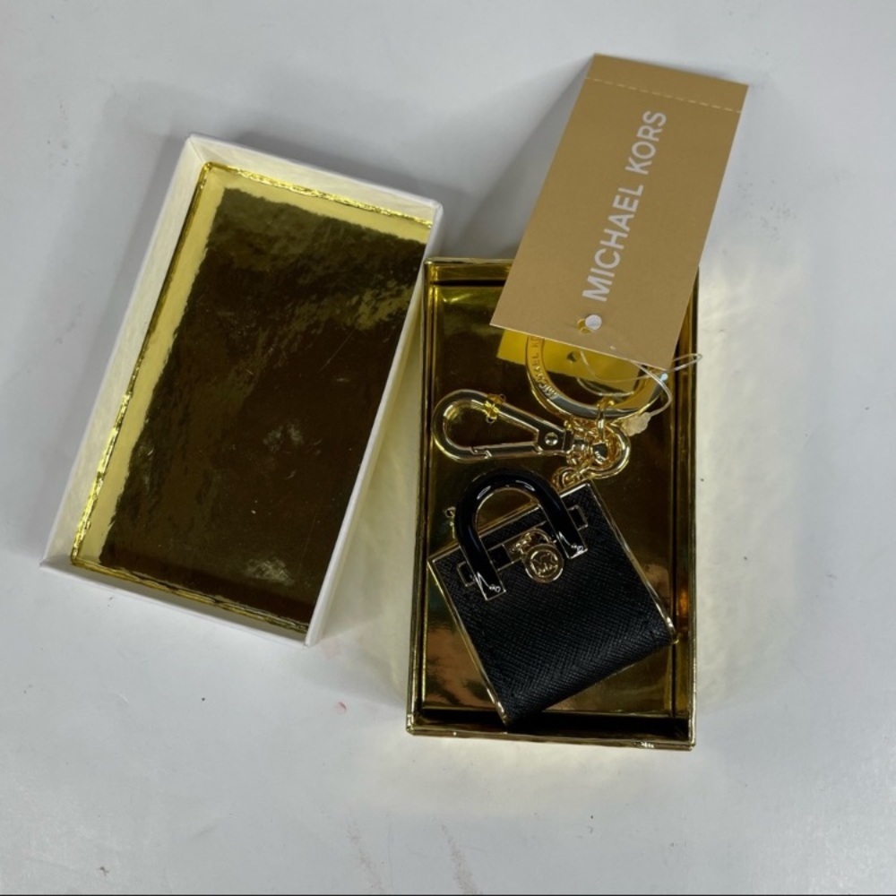 Michael Kors Black and Gold Hamilton Key Fob/Bag Charm NWT